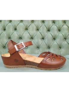 Tan leather peep toe sandals Yokono