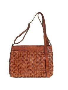 Crossbody sling bag in woven leather