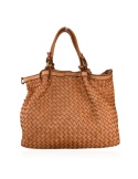 Woven leather bag Italy, tan leather