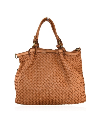 Woven leather bag Italy, tan leather