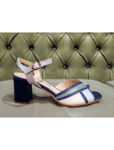 Scarpe cerimonia donna BLU sandali tacco medio cuoio made in Italy shoes laether 