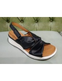 Leather wedge sandals in black color