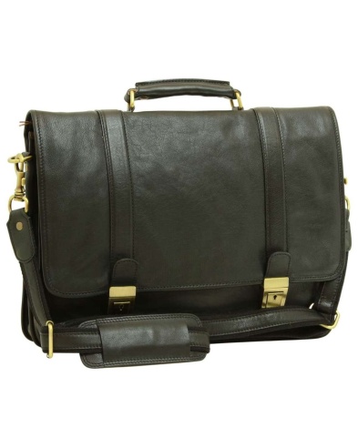 Italian leather briefcase with shoulder strap