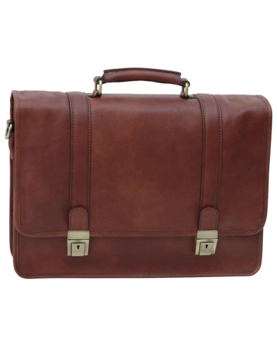 Italian leather briefcase with shoulder strap